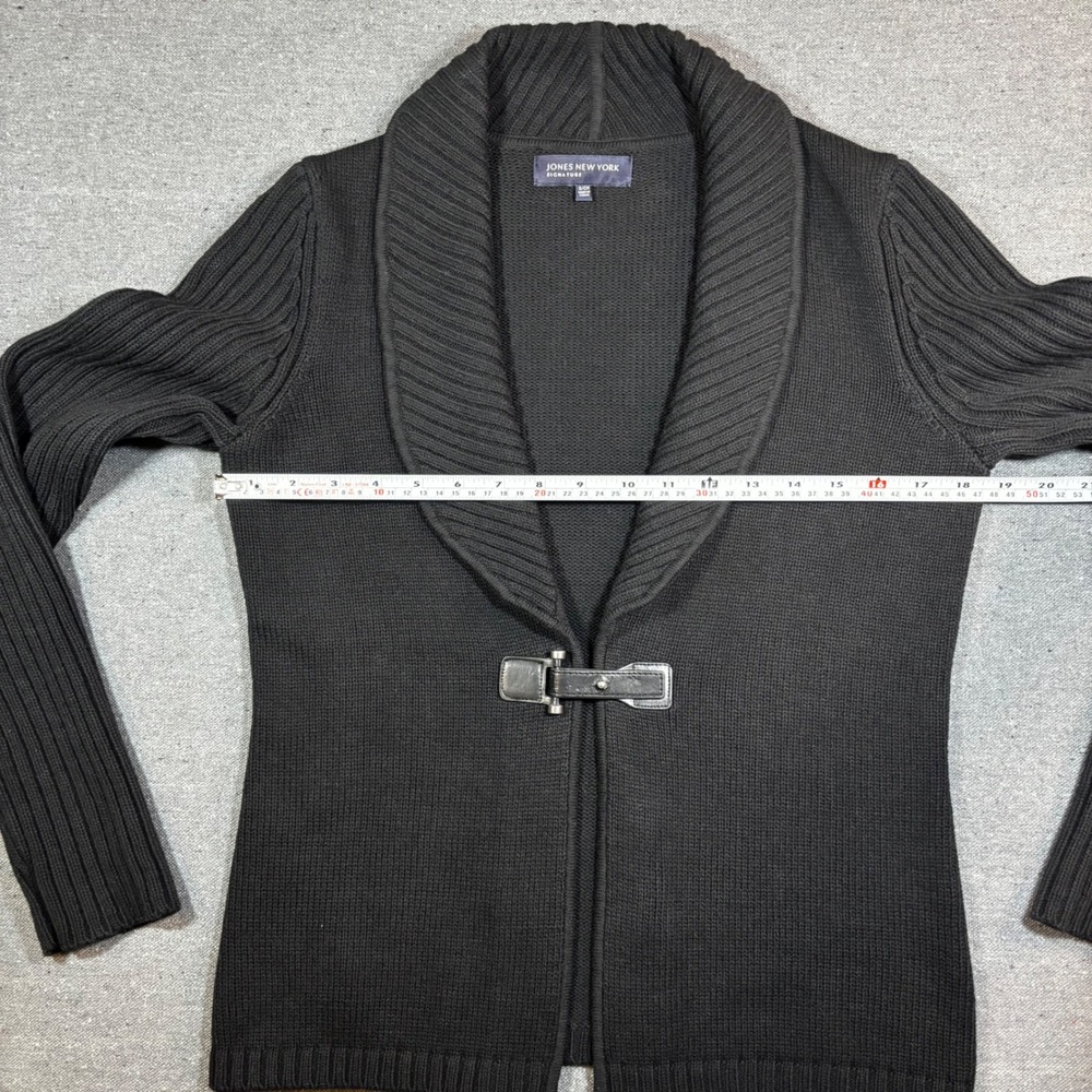 Jones New York Signature Black Shawl Collar Toggle Cardigan Sweater Womens Small - Picture 4 of 6